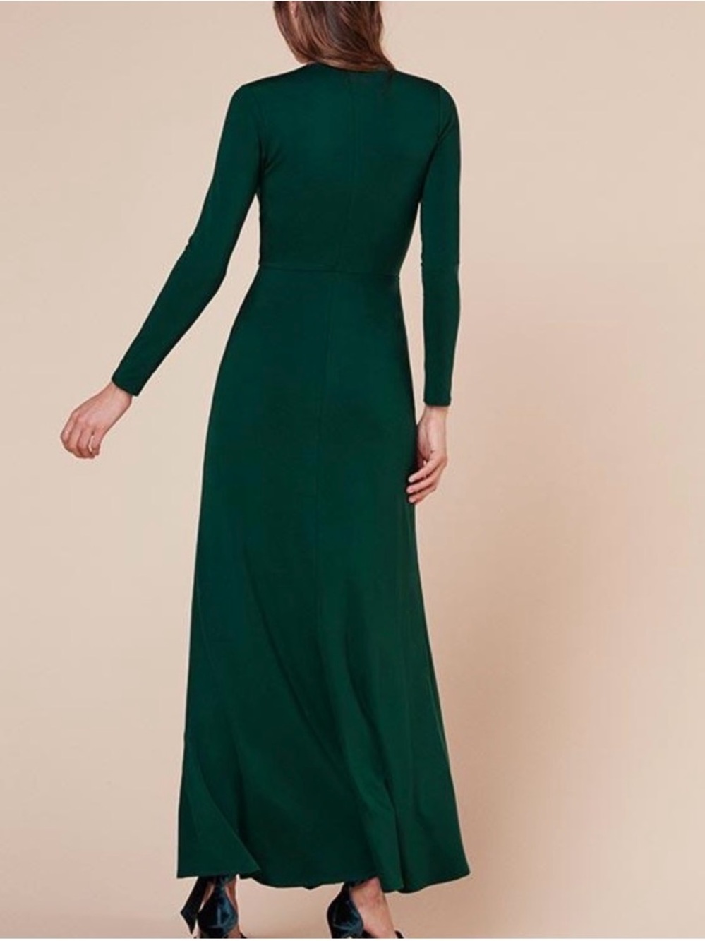 Reformation Aria Tie Front Maxi Long Sleeve Dress Emerald Green Sz Small - Picture 4 of 9
